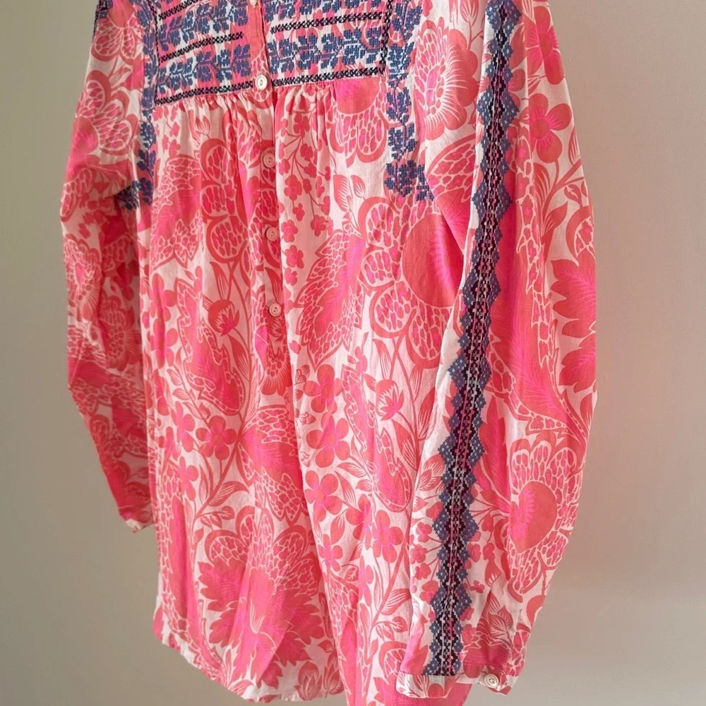 J. Crew Pink Embroidered Floral Blouse